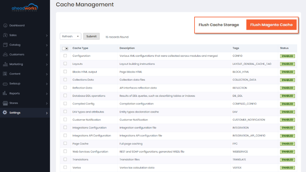 Cache management for Aheadworks commerce cloud