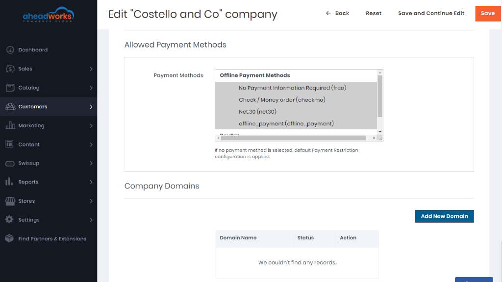 Domain Settings | AW Commerce Cloud