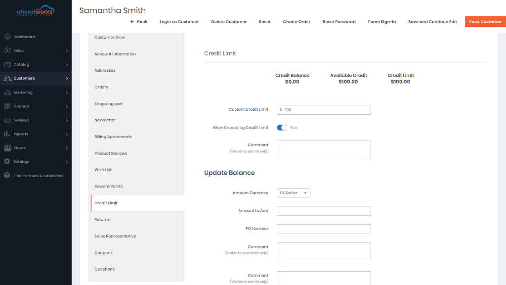 Credit Limit for customers | AW Commerce cloud