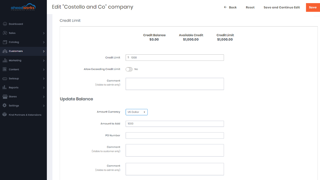 Credit Limit for Companies | Aw Commerce Cloud