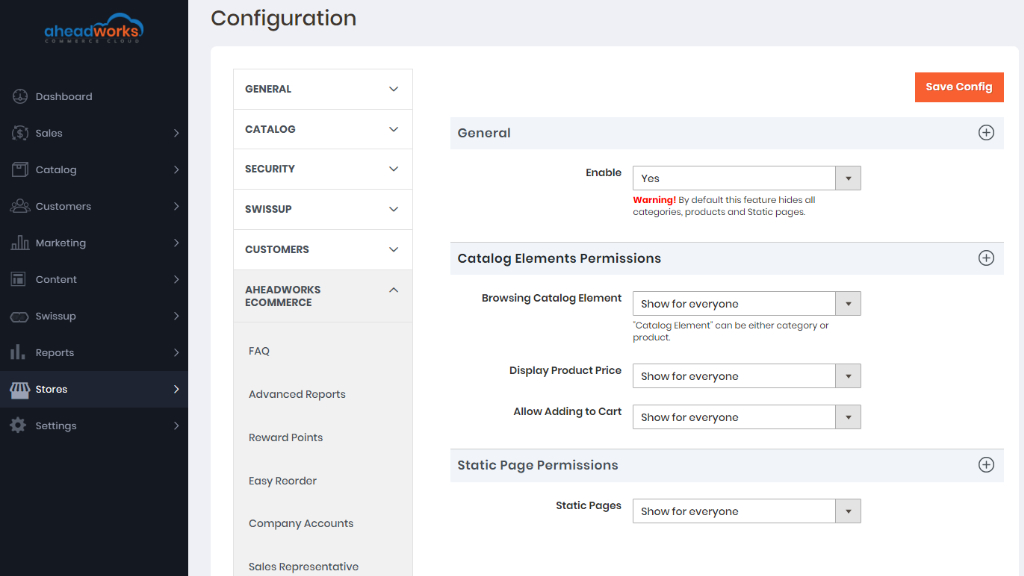 Customer Group Catalog Permissions settings | Customer Group Catalog Permissions for Aheadworks commerce cloud 