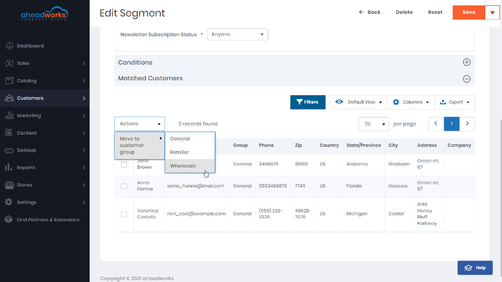Move to customer group | Customer segmentation for AW Commerce Cloud