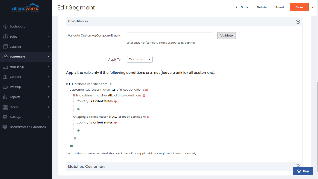 Conditions | Customer Segmentation for Aheadworks commerce cloud