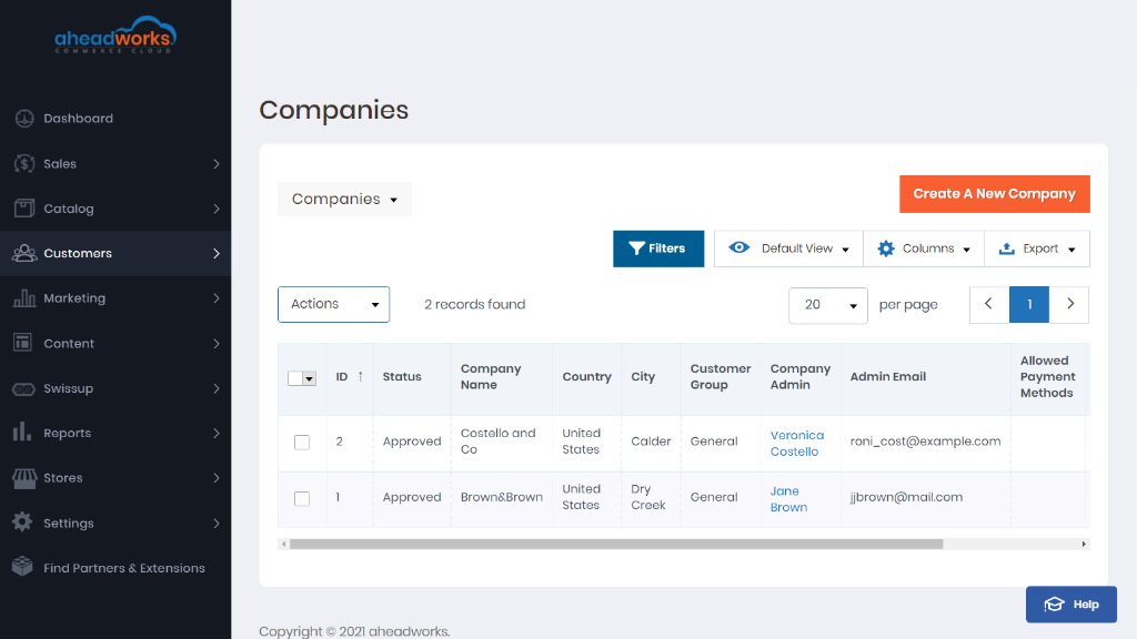 Companies management | Aheadworks commerce cloud
