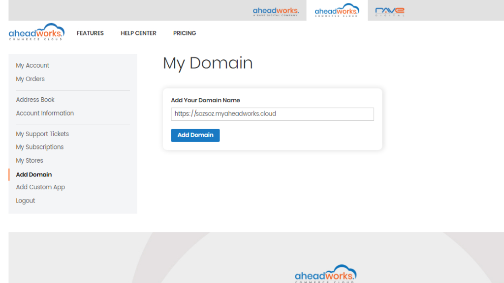 Add a domain | Aheadworks commerce cloud