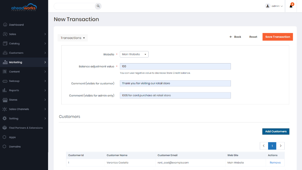 New Transaction | AW Commerce Cloud 