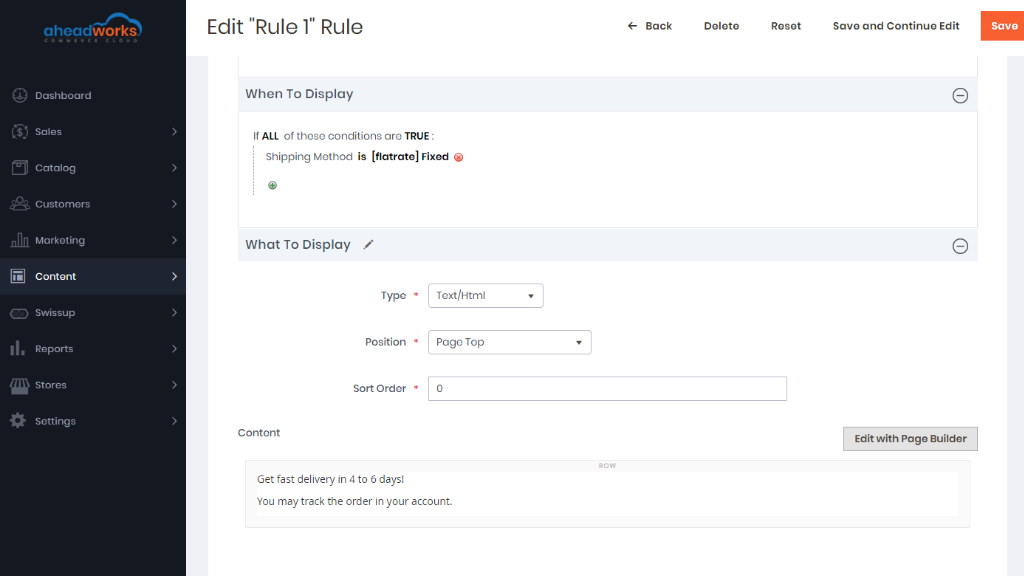Rules example | Order success page for aheadworks commerce cloud