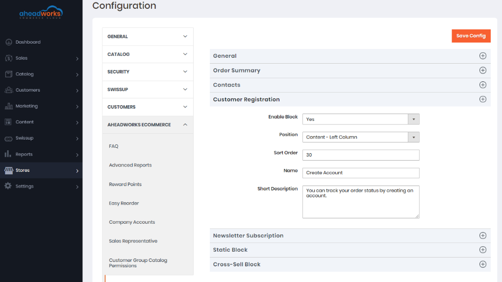 Customer registration settings | Order success page for aheadworks commerce cloud 