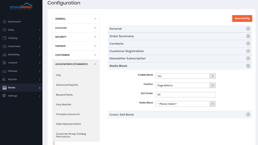 Static block settings | Order success page for aheadworks commerce cloud 