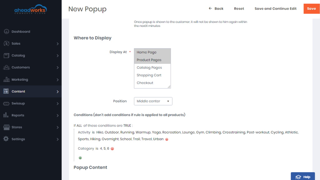 Where to display | Popup Pro by Aheadworks eCommerce Cloud 