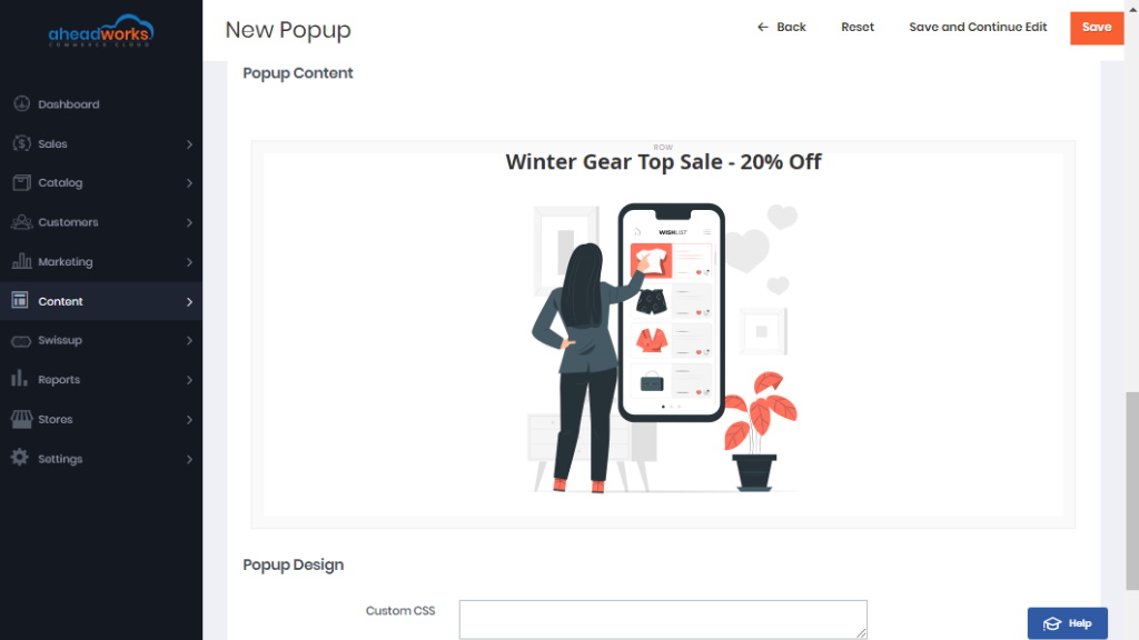 Content section | Popup Pro by Aheadworks eCommerce Cloud