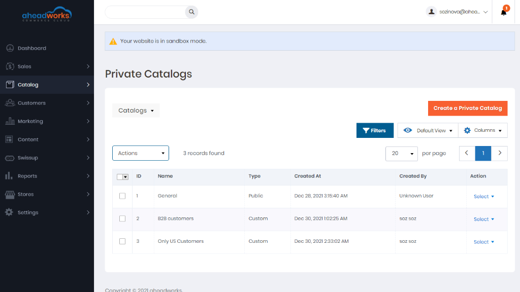 Private Catalogs grid | Private Catalogs for Aheadworks ecommerce cloud 