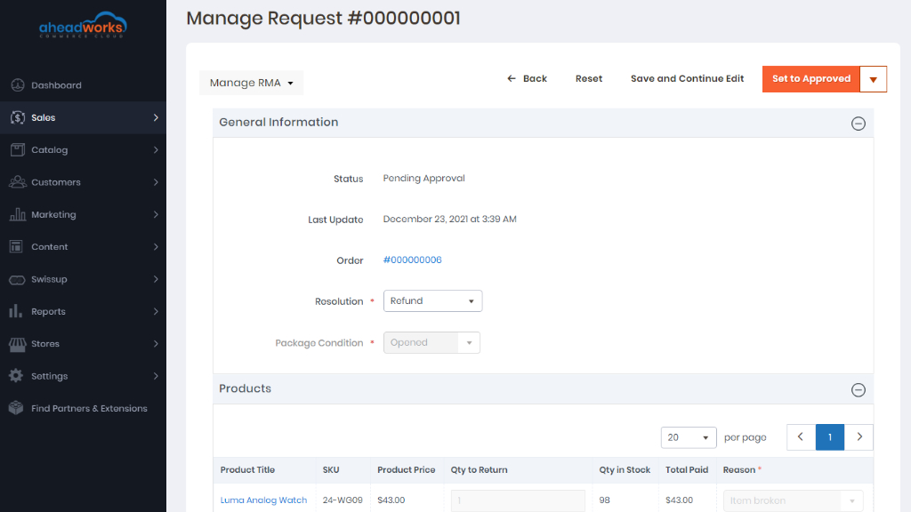 Managing rma request | RMA for Aheadworks commerce cloud 