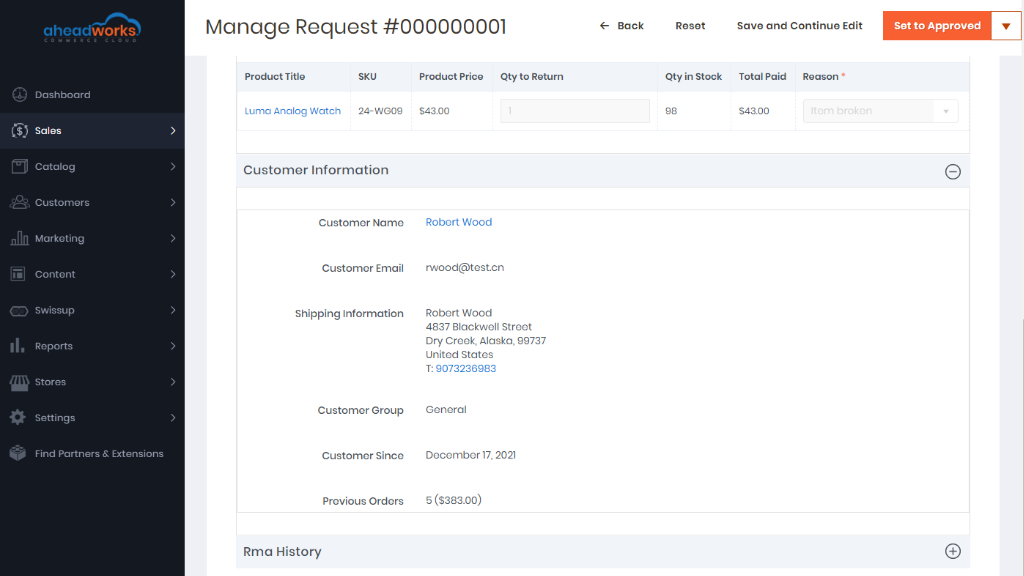 Customer information | RMA for Aheadworks commerce cloud