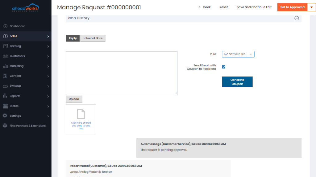 RMA History | RMA for Aheadworks commerce cloud