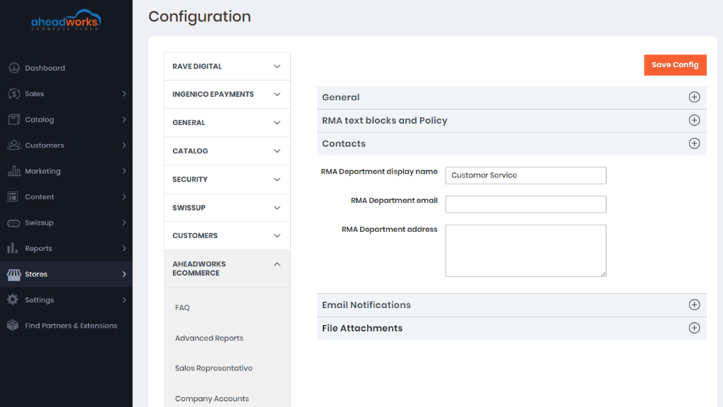 Contact setting | RMA for Aheadworks commerce cloud