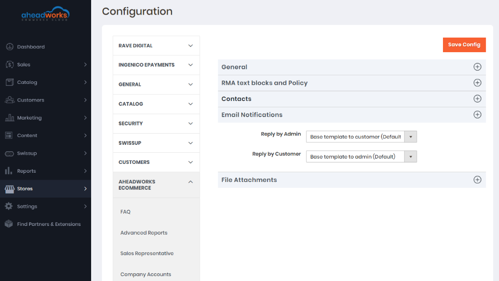 Email notification | RMA for aheadworks commerce cloud