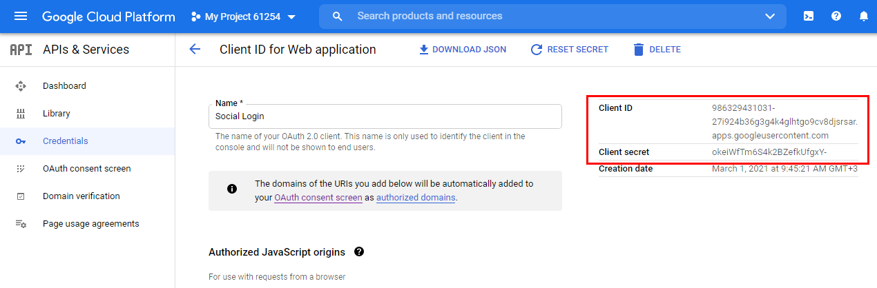 Google cloud platform console | Social Login by Aheadworks eCommerce Cloud