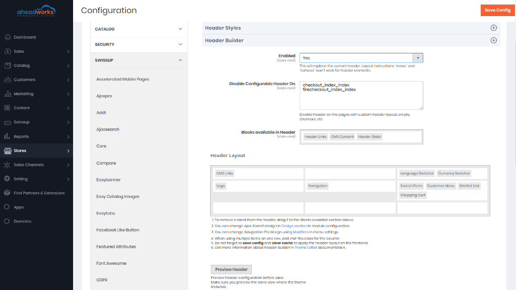 Header Builder | AW Commerce Cloud